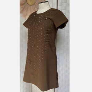 KARTA Mini Cocktail Chocolate Brown Embellished Beaded Mini Dress Size S